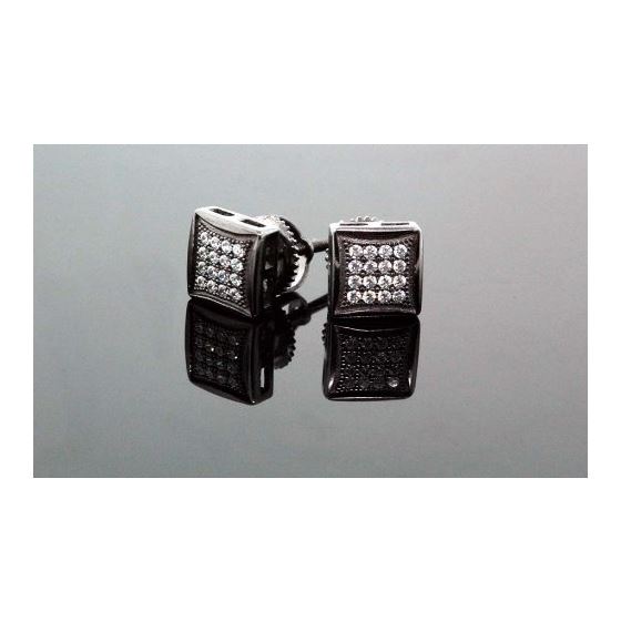 .925 Sterling Silver Black Square White Crystal Micro Pave Unisex Mens Stud Earrings 7mm 2