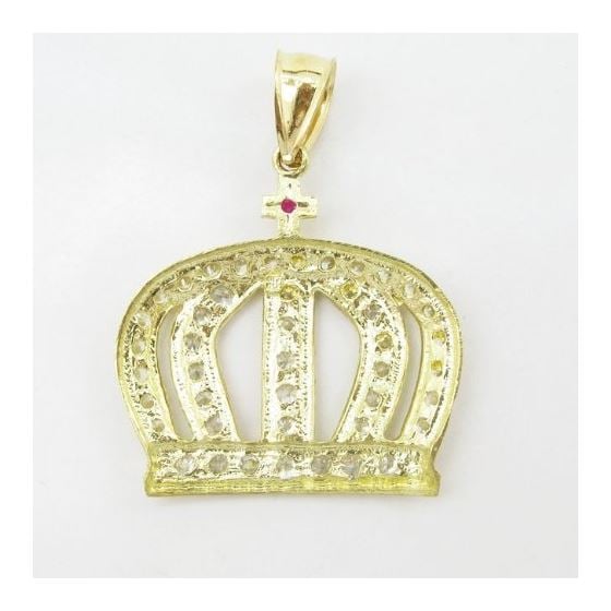 Mens 10k Yellow gold White and red gemstone crown charm EGP83 4