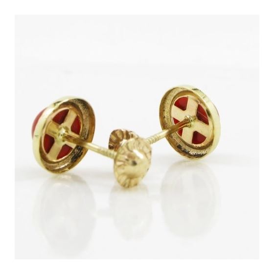 14K Yellow gold Round flower pearl stud earrings for Children/Kids web215 4