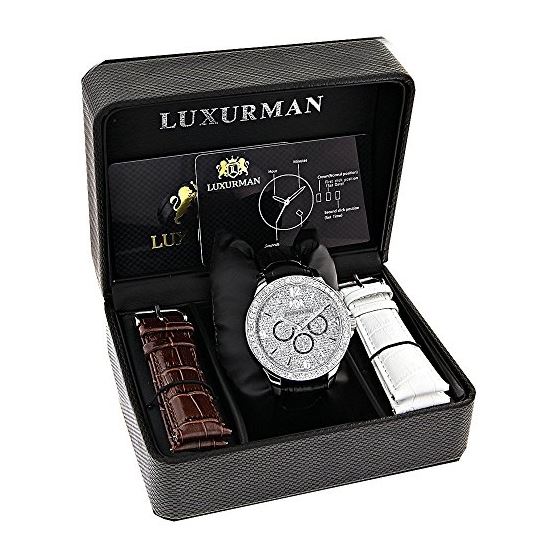 Luxurman Watches Mens Diamond Watch 3ct Genuine Diamonds, a 