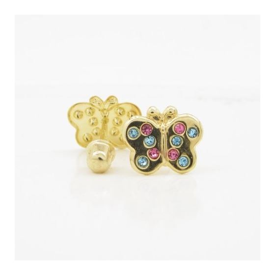 14K Yellow gold Thin butterfly cz stud earrings for Children/Kids web415 2