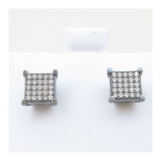 Mens .925 sterling silver Black and white 5 row square earring MLCZ47 5mm thick and 8mm wide Size 2