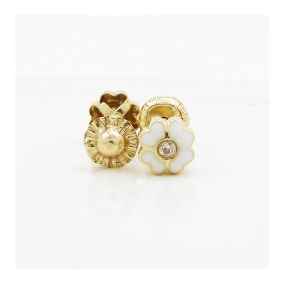 14K Yellow gold Flower cz stud earrings for Children/Kids web99 2