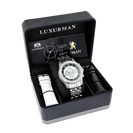 Midsize Luxurman Mens Genuine Diamond Watch 0.5ct with Two Leather Bands 4