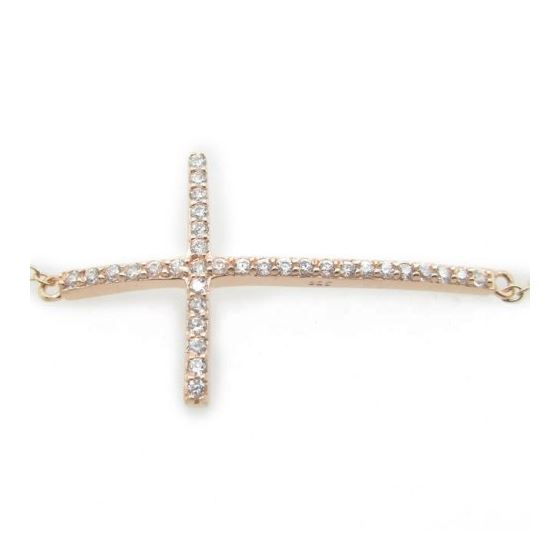 Ladies .925 Italian Sterling Silver rose bracelet with long cross Length - 7 inches ( cross - 30mm )