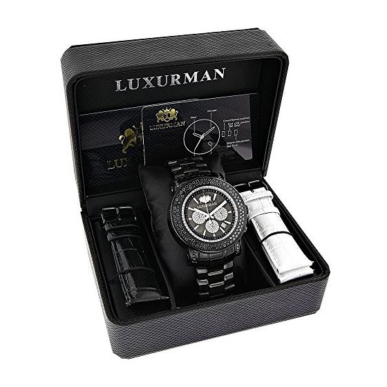 Luxurman Escalade Mens Oversized Real Black Diamond Chronograph Watch 4.75ct 4