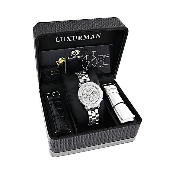 Iced Diamond Watches 0.3ct Luxurman Diamond Watch For Women White Gold Plated 4