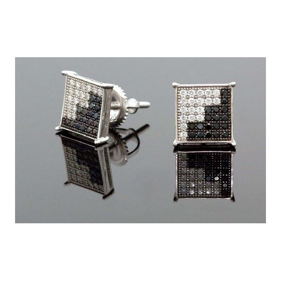 .925 Sterling Silver White Square Black Onyx and White Crystal Micro Pave Unisex Mens Stud Earrings 