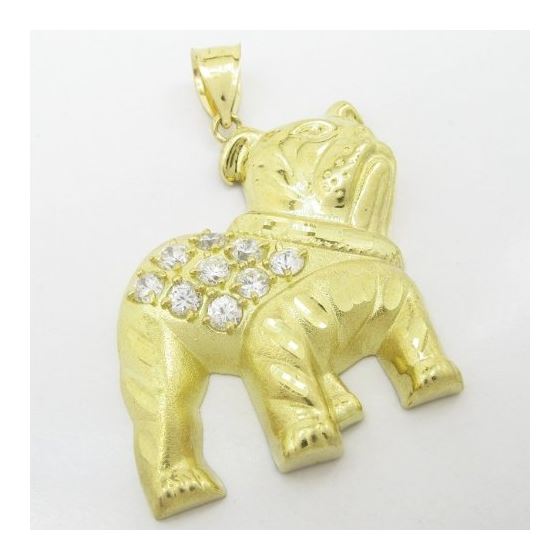 Mens 10k Yellow gold White gemstone bulldog charm EGP56 2