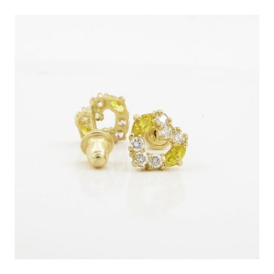 14K Yellow gold Heart fancy cz stud earrings for Children/Kids web438 2