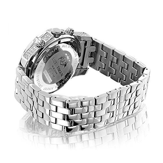 Luxurman Mens Diamond Watch 0.50 ct Silver Tone Stainless Steel Case 2