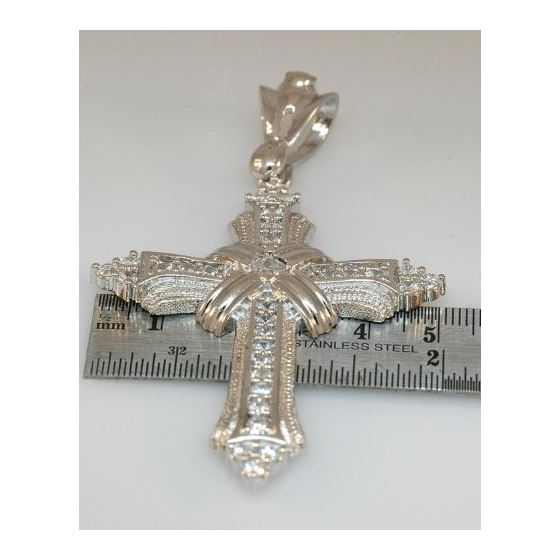 925 Sterling Silver White Gold Plated CZ Cross Pendant 4
