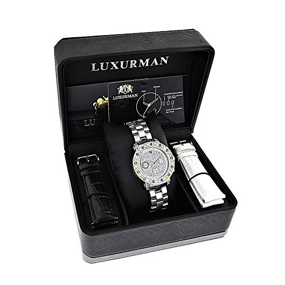 White Blue Yellow Genuine Diamond Watch by LUXURMAN 2.75ct Ladies Large 4