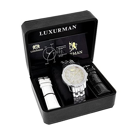 Luxurman Watches Mens Diamond Wristwatch 0.25ct Polished White Gold Plated 4