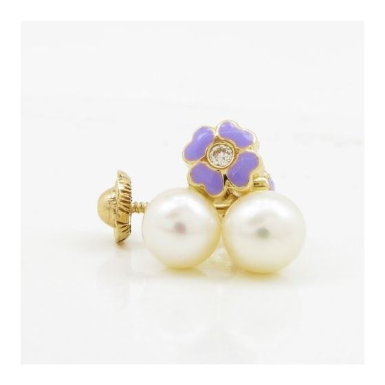 14K Yellow gold Flower pearl stud earrings for Children/Kids web96 4