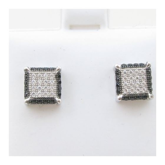 Mens .925 sterling silver Black and white 6 row square earring MLCZ115 4mm thick and 7mm wide Size 2