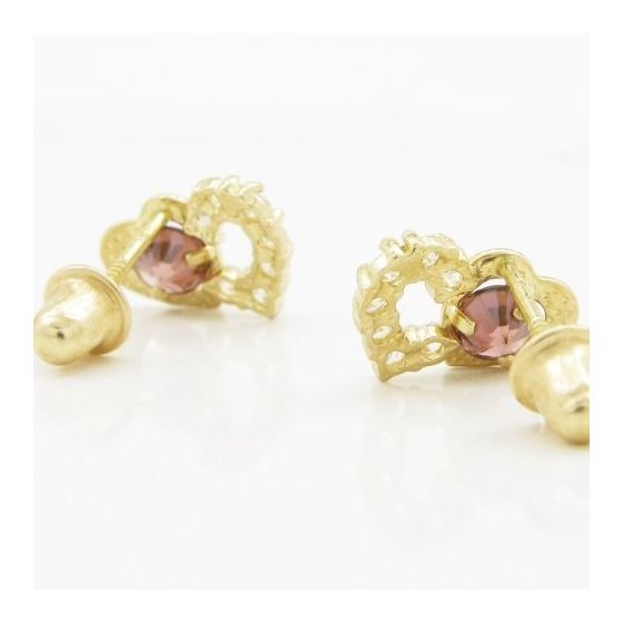 14K Yellow gold Dual heart cz stud earrings for Children/Kids web283 4