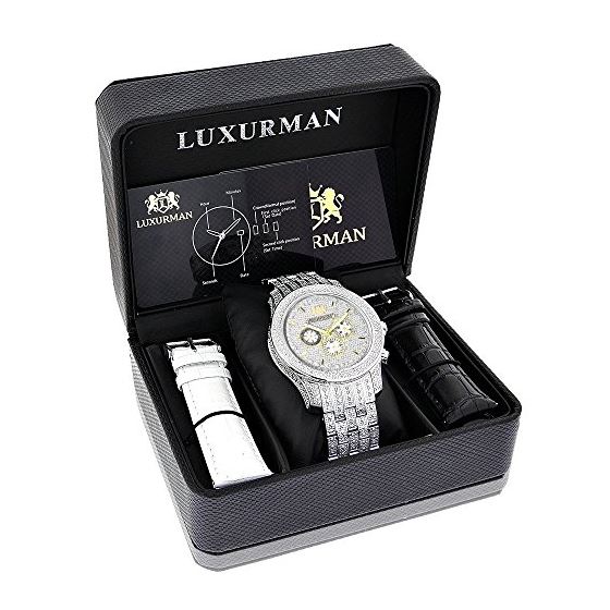 Luxurman Mens Three Chronograph Watches Genuine Diamond Watch 1.25ct 4