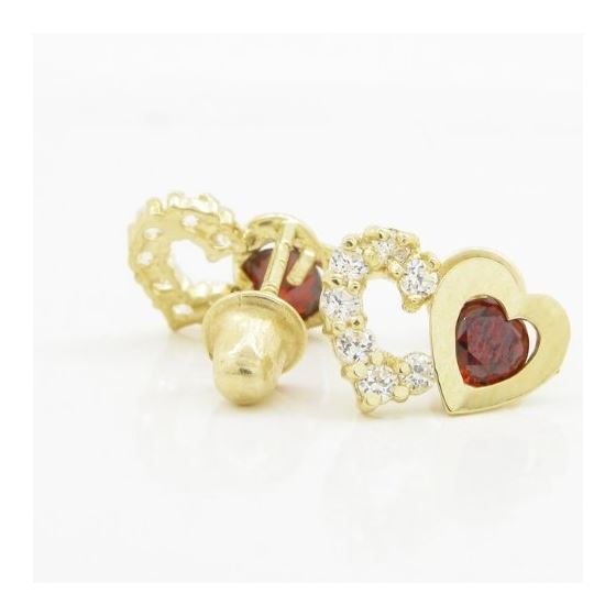 14K Yellow gold Dual heart cz stud earrings for Children/Kids web285 2
