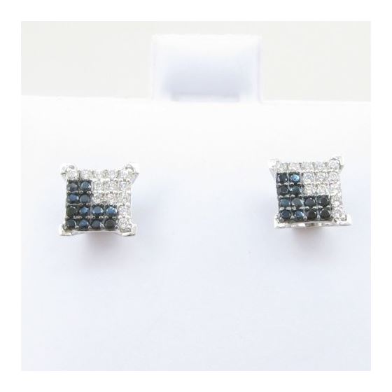 Mens .925 sterling silver White and black 5 row square earring MLCZ38 5mm thick and 6mm wide Size 2