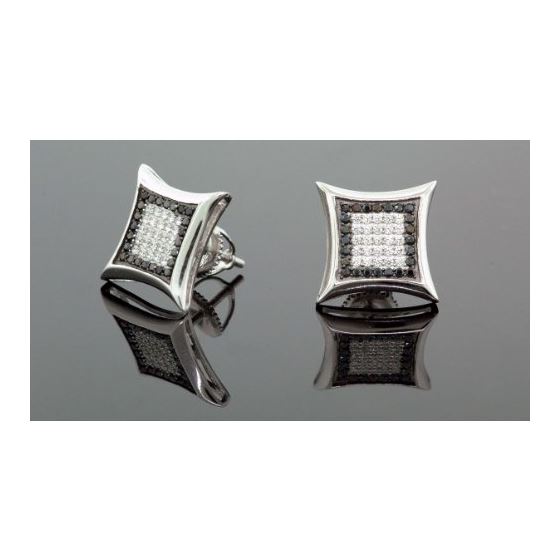 .925 Sterling Silver White Kite Black Onyx and White Crystal Micro Pave Unisex Mens Stud Earrings 2