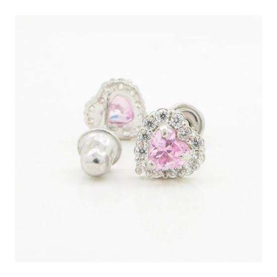 14K White gold Heart cz stud earrings for Children/Kids web252 2