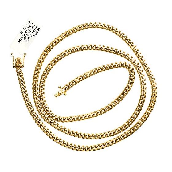 "14K YELLOW Gold MIAMI CUBAN SOLID CHAIN - 32"" Long 5.3X2.5MM Wide 2"