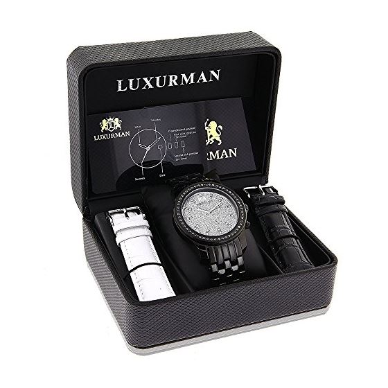 Luxurman Black Diamond Watch 2.25ct Mens Black Tone Stainless Steel Case 4
