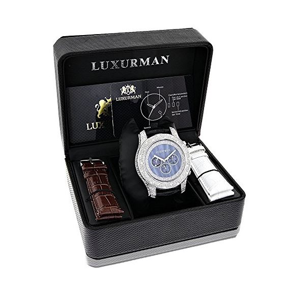 Luxurman Watches Mens Diamond Watch 0.50ct Blue Freeze Stainless Steel Case 4