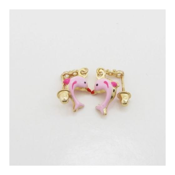 14K Yellow gold Dolphin cz chandelier earrings for Children/Kids web493 4