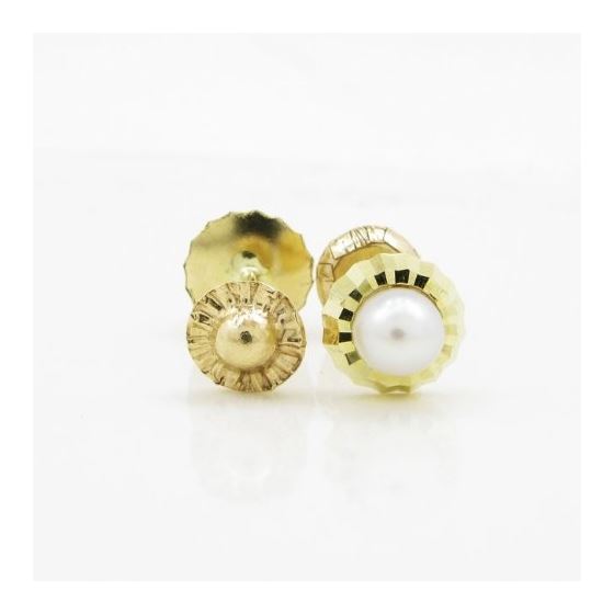 14K Yellow gold Round fancy flower pearl stud earrings for Children/Kids web210 2