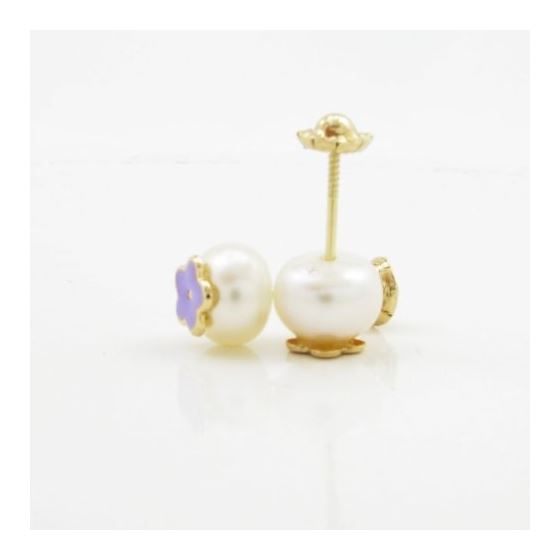 14K Yellow gold Pearl flower stud earrings for Children/Kids web6 4