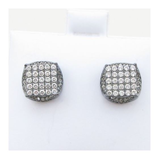 Mens .925 sterling silver Black and white round square earrings MLCZ183 5mm thick and 10mm wide Size