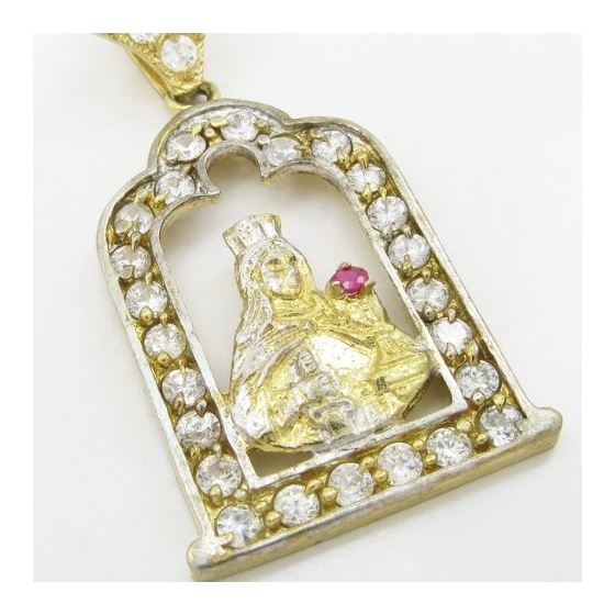 Mens 10k Yellow gold Red and white gemstone mary charm EGP48 2