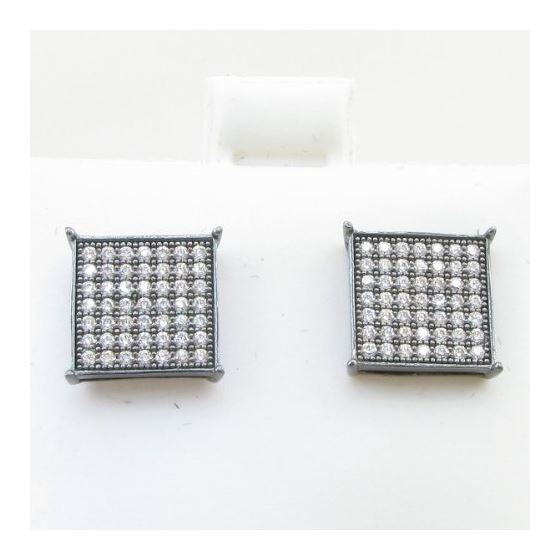 Mens .925 sterling silver Black and white 7 row square earring MLCZ20 2mm thick and 10mm wide Size 2