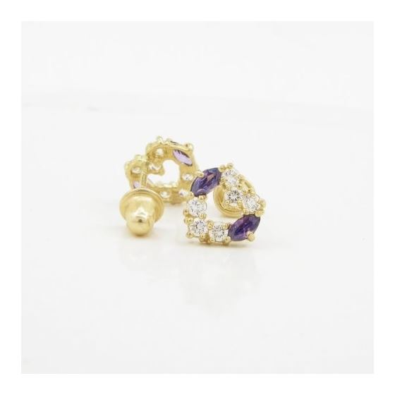 14K Yellow gold Heart fancy cz stud earrings for Children/Kids web442 2