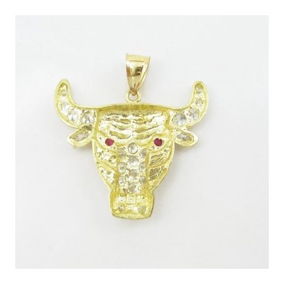 Mens 10k Yellow gold Red and white gemstone cow head charm EGP82 4