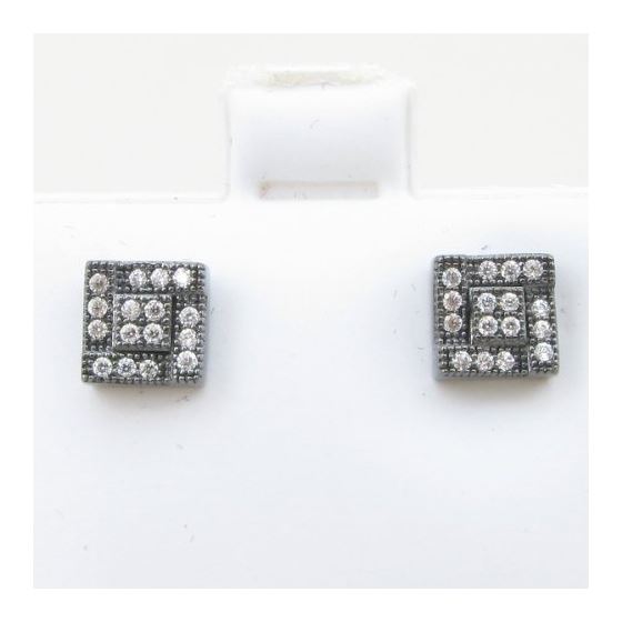 Mens .925 sterling silver White and black 4 row square earring MLCZ126 3mm thick and 6mm wide Size 2