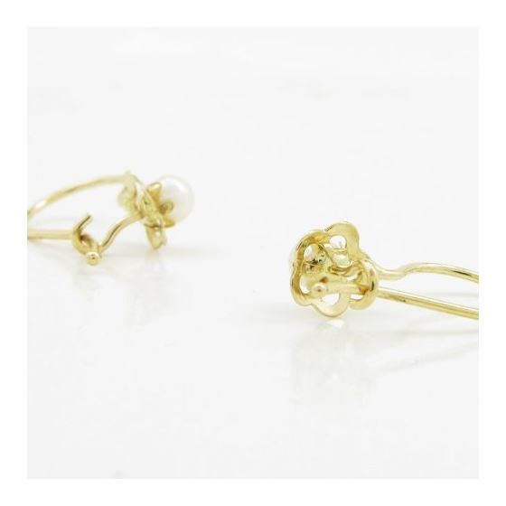 14K Yellow gold Fancy flower pearl hoop earrings for Children/Kids web231 4