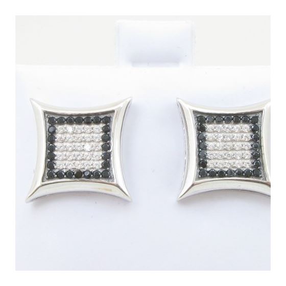 Mens .925 sterling silver White and black 7 row square earring MLCZ208 3mm thick and 13mm wide Size 