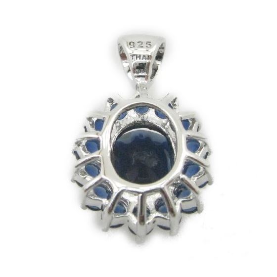 Ladies .925 Italian Sterling Silver fancy pendant with dark blue stone Length - 20mm Width - 13mm 4