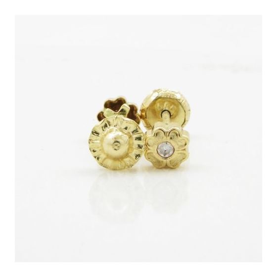 14K Yellow gold Flower cz stud earrings for Children/Kids web168 2