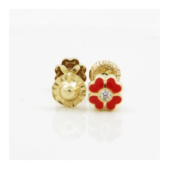 14K Yellow gold Flower cz stud earrings for Children/Kids web101 2