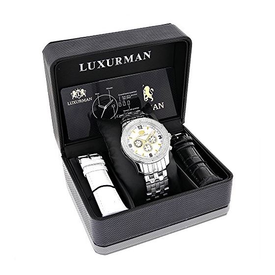 Raptor Two-Tone Mens Diamond Watch 0.25ct White Mother of Pearl by Luxurman 4