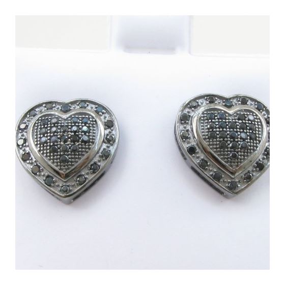 Womens .925 sterling silver Black heart earring 10 MLCZ313 5mm thick and 12mm wide Size 2