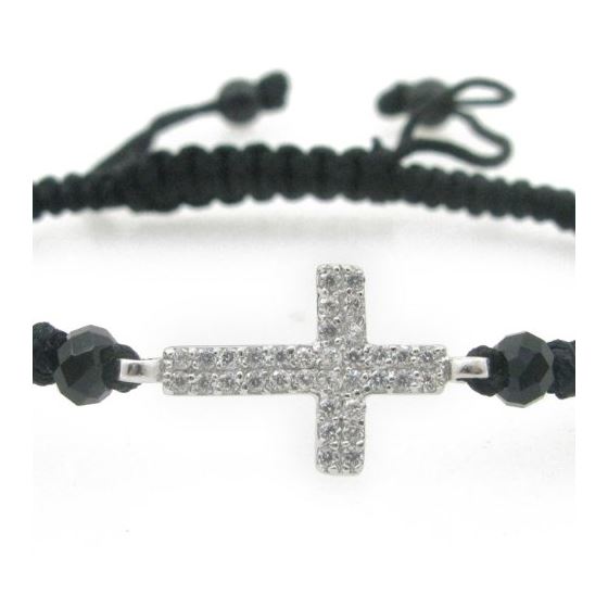 Ladies .925 Italian Sterling Silver String Bracelet with Dual White Cross Length - 2.36in Width - 16