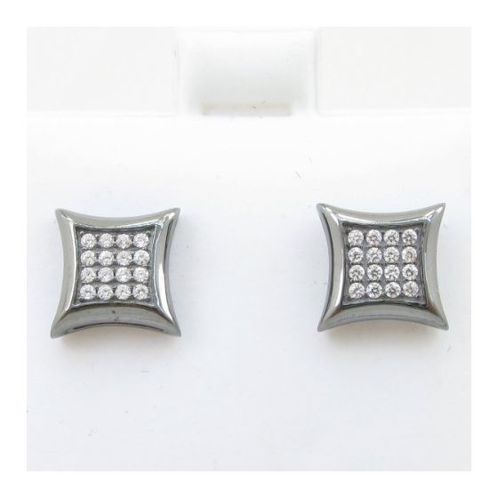 Mens .925 sterling silver Black and white 4 row square earring MLCZ199 3mm thick and 9mm wide Size 2