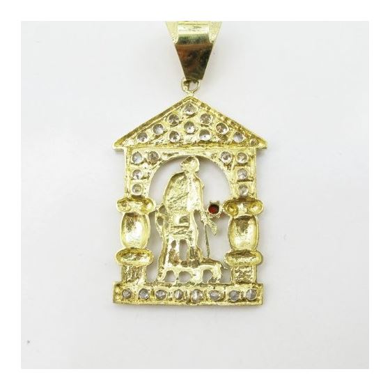 Mens 10k Yellow gold Red and white gemstone saint lazarus charm EGP51