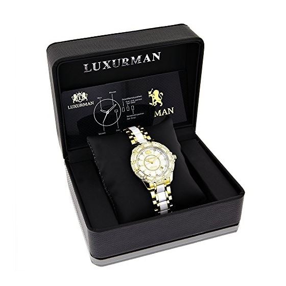 Luxurman Ladies Real Diamond Ceramic Watch 1.25ct White MOP Galaxy Yellow Gold 4