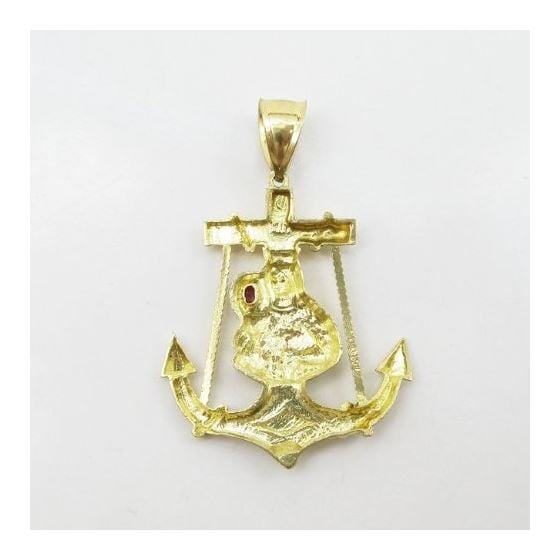 Mens 10k Yellow gold Red gemstone mary anchor charm EGP65 4